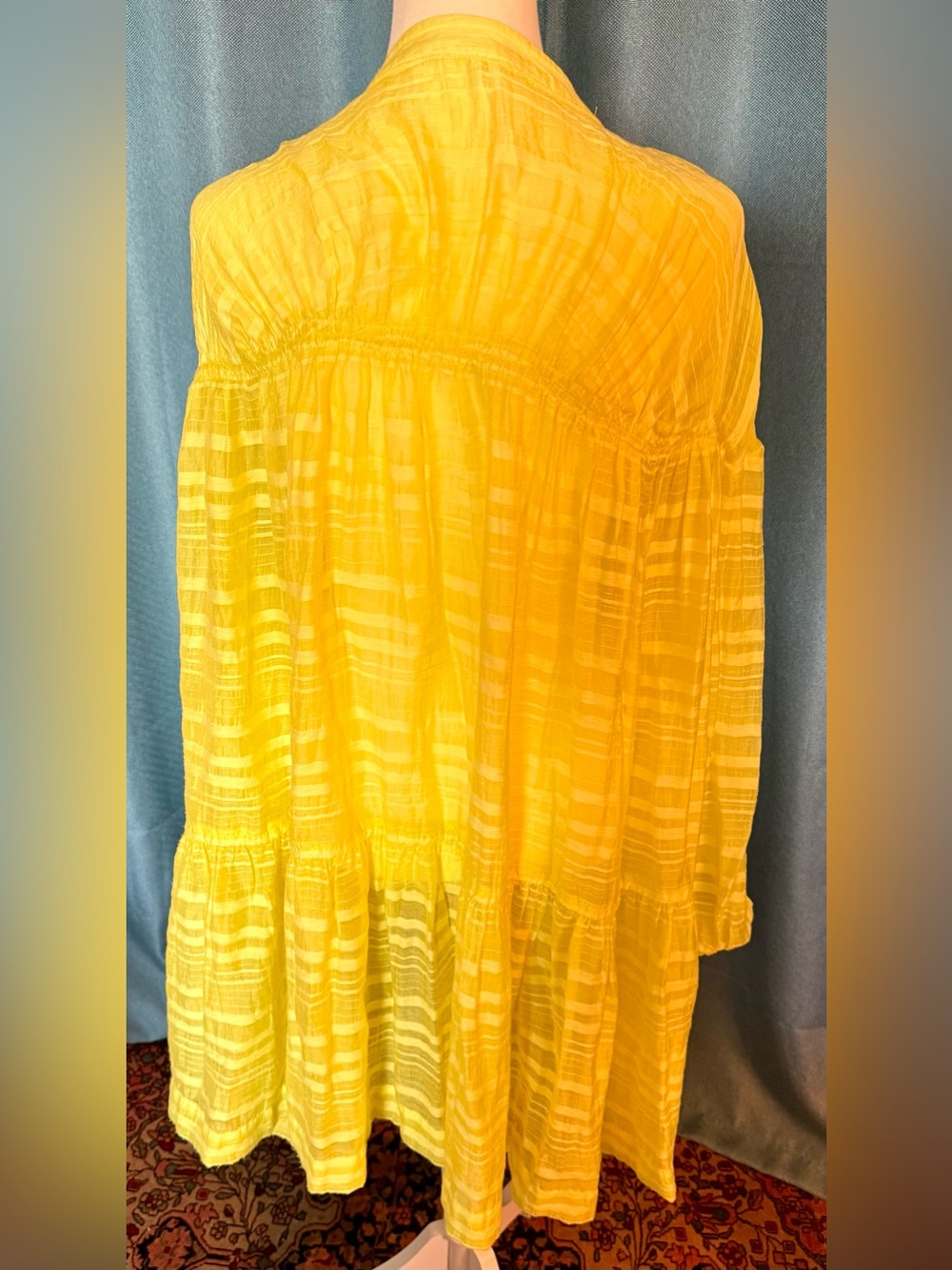Anthropologie Yellow Textured Zipped Tiered Mini Dress - Picture 5 of 8